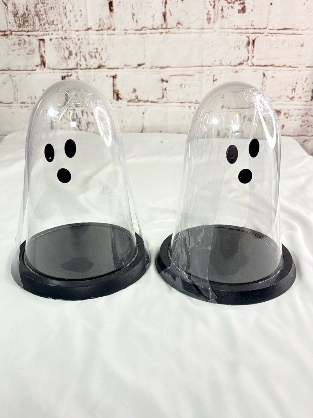 Set of 2 Clear Plastic Ghost Dome Halloween Tabletop Centerpieces, Black Base